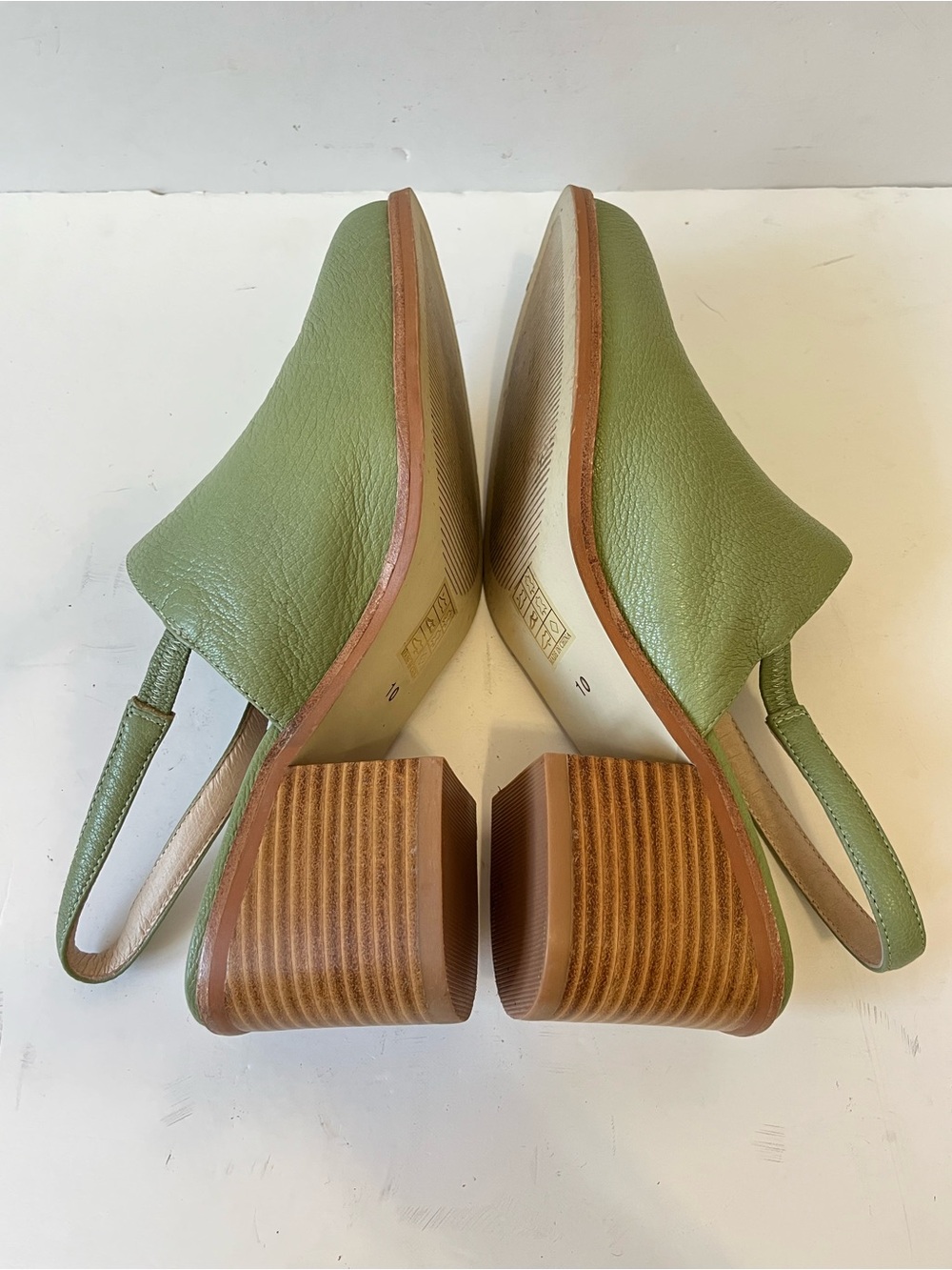 Intentionally Blank Sage Green Leather Slingback Block Heel Mules size 10 - Picture 5 of 9